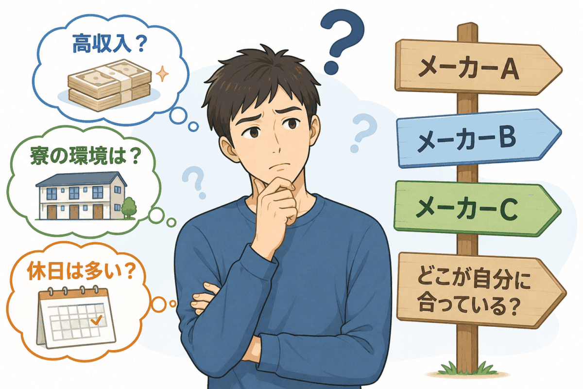 期間工のメーカー選びで迷っている男性